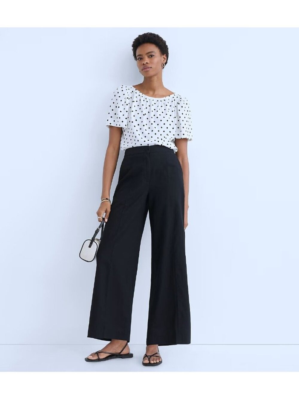 LOFT Curvy Navy Blue Linen Cotton Wide Leg Trouswr Pants Women Size 16